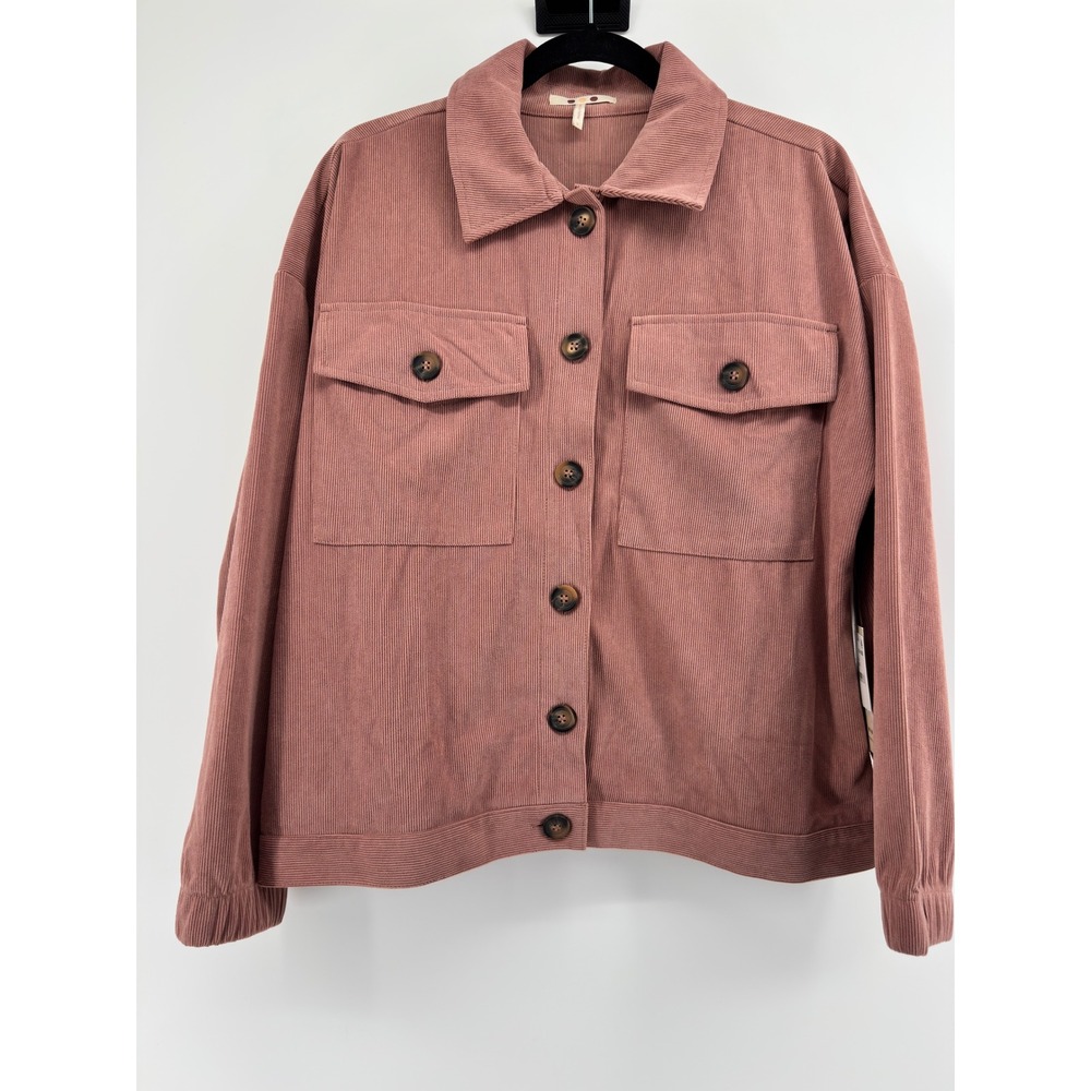 Three Dots Rachel Cropped Jacket Burlwood Pink Corduroy Shacket TD002879 Small